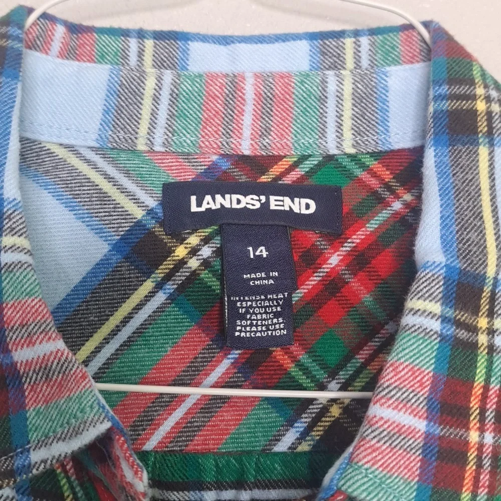 Land’s End Flannel Button-down Shirt Women's Sz 14 Large Plaid Long Slveeve - Picture 3 of 16